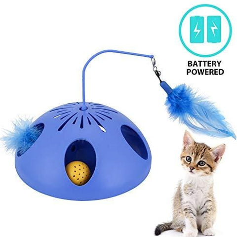 WINGPET Interactive Cat Toys - Automatic Cat Teaser & Exerciser Kitten Toys with Feather Wand, Spinning Feather and Cat Ball Track, Great for Cat Entertainment, Training or Hunting