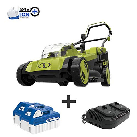 Sun Joe 24V-X2-17LM Mulching Lawn Mower w/Grass Catcher, Kit (w/ 2X 4.0-Ah Battery and Charger)