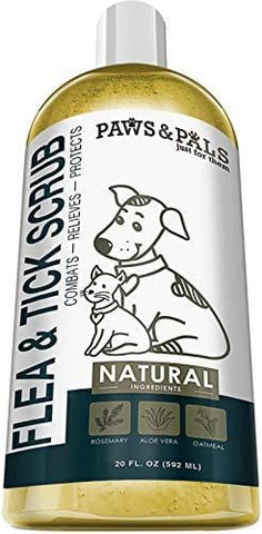 Paws & Pals Flea and Tick Shampoo-Conditioner Scrub for Dogs & Cats - Moisurizes, Deodorizes, Detangles Fur Coat (Flea & Tick), 20 FL oz