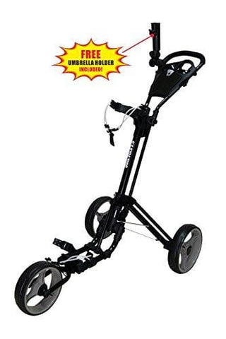 Qwik-Fold 3 Wheel Push Pull Golf CART - Foot Brake - ONE Second to Open & Close! (Black/Charcoal)