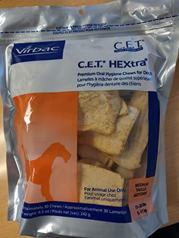 C.E.T. HEXtra Premium Oral Hygiene Chews (with Chlorhexidine) for Medium Dogs (11-25 Pounds) 3 Pack (90 chews)