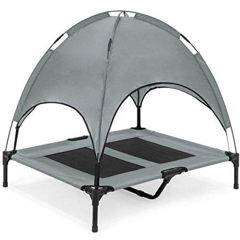 Best Choice Products 36in Outdoor Raised Mesh Cot Cooling Dog Pet Bed w/Removable Canopy, Travel Bag - Gray