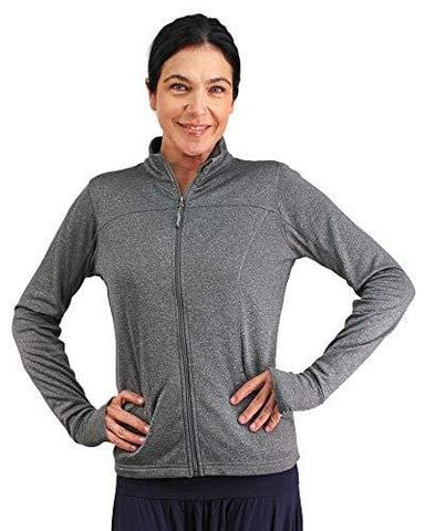 Global Women’s Slim Fit Lightweight Full Zip Yoga Workout Jacket S Gunmetal Heather