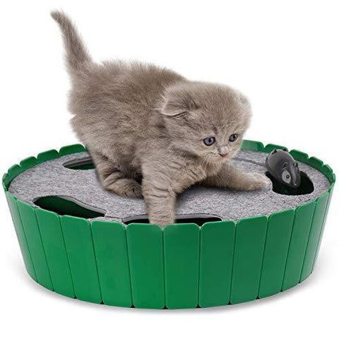 PAWABOO Pet Teasing Toy, Hide and Seek Electronic Mouse Hunt Interactive Cat Toy, Green