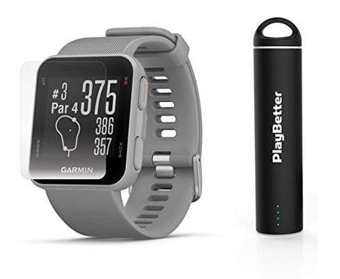 Garmin Approach S10 (Powder Gray) Golf GPS Watch Power Bundle | Includes HD Screen Protectors & PlayBetter Portable Charger | 40,000 Pre-Loaded Worldwide Courses, Simple Golf GPS Watch