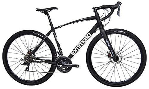 Tommaso Avventura Shimano Sora Gravel Adventure Bike with Disc Brakes, Extra Wide Tires, and Carbon Fork Perfect for Road Or Dirt Trail Touring, Matte Black - Medium