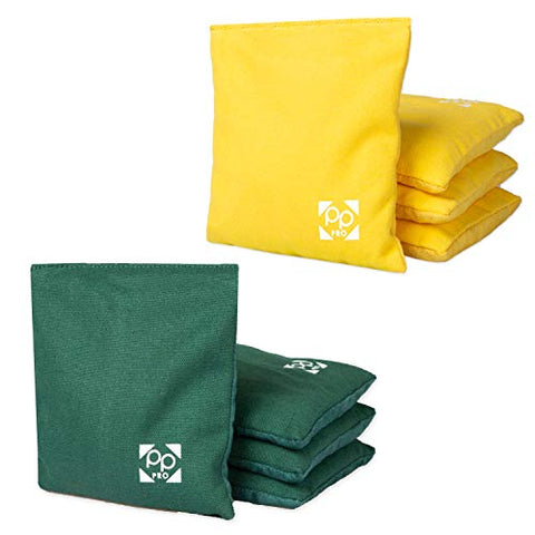 Professional Cornhole Bags - Set of 8 Regulation All Weather Two Sided Bean Bags for Pro Corn Hole Game - 4 Hunter Green & 4 Yellow