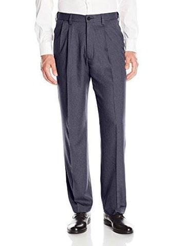 Haggar Men's Cool 18 Pro Classic Fit Pleat Front Expandable Waist Pant, Heather Navy, 40Wx32L