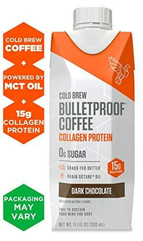 Bulletproof Cold Brew Coffee Plus Collagen, Dark Chocolate flavor, Keto Friendly, Sugar Free, with Brain Octane Oil and Grass-fed Butter (12 pack)