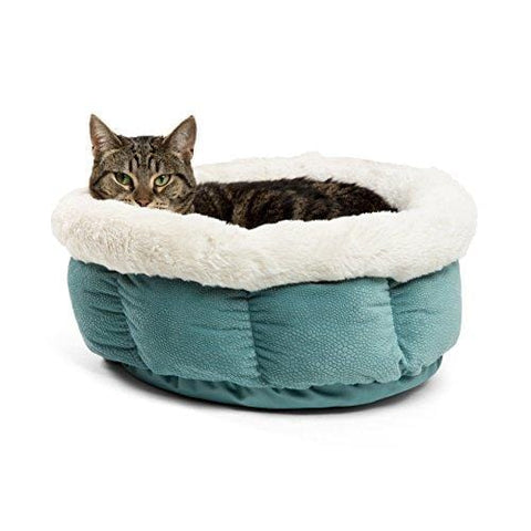 Best Friends by Sheri Small Cuddle Cup - Cozy, Comfortable Cat and Dog House Bed - High-Walls for Improved Sleep, Tidepool