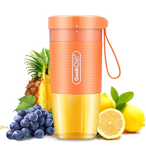 Geek Chef Portable Blender Mini Personal Blender Small Smoothie and Shakes Blender Cordless Small Blender Cup, USB Rechargeable Travel Blender BPA-Free Tritan,10oz/300ml,orange