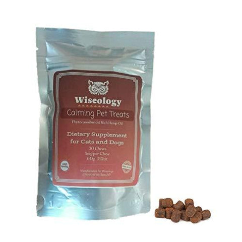 Calming Treats for Cats & Dogs Anxiety, Stress Relief from Separation Anxiety, Soft Chews & Calm Aid for Motion Sickness, Storms Hemp Oil, Passion Flower, Valerian Root, Ginger Root and Vitamin E