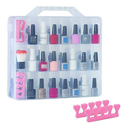 48 Bottles Universal Clear Gel Nail Polish Organizer Case Holder for Double Side Adjustable Space Divider for Acrylic Nail Polygel Gel Dip Powder Tips Set with Two Toe Separator