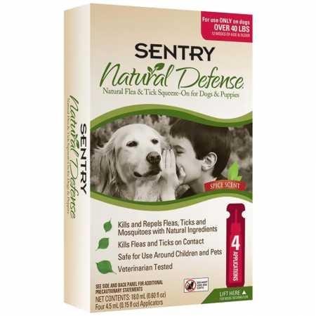 SENTRY Natural Defense Flea and Tick Topical for Dogs and Puppies, Over 40 lbs, 4 Month Supply
