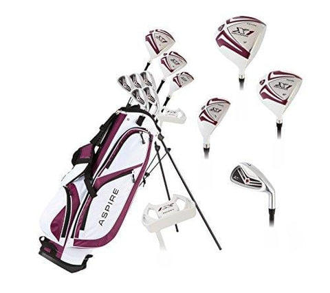 Aspire X1 Ladies Womens Complete Golf Club Set Includes Driver, Fairway, Hybrid, 6-PW Irons, Putter, Stand Bag, 3 H/C's Purple - Regular or Petite Size! (Regular, Right Handed) [product _type] Aspire - Ultra Pickleball - The Pickleball Paddle MegaStore
