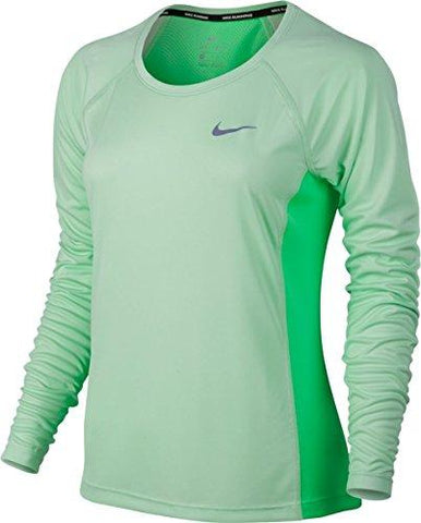 NIKE Women's Dri-Fit Miler Long Sleeve T-Shirt Fresh Mint/Electro Green/Reflective Silver 831540-300 (Medium)