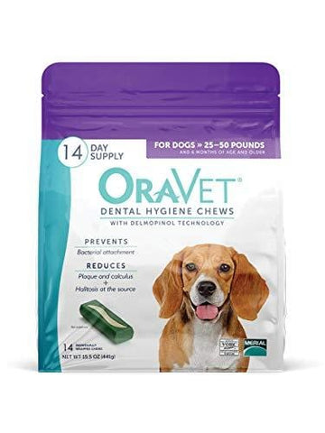 Oravet Dental Hygiene Chews for Medium Dogs 25-50Lbs 14Count