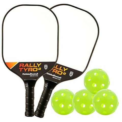 PickleballCentral Rally Tyro 2 Pickleball 2 Player Paddle and Ball Set Two (2) Rackets and Four (4) Balls | Advanced Composite Polypropylene Honeycomb Core and Fiberglass Face || Great Gift