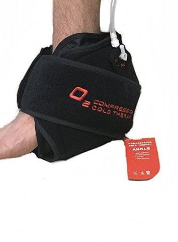 O2 Ice Cold Therapy Reusable Ankle / Foot Support Brace, with Air Pump - Provides Ankle / Foot Compression - Increases Cold and Reduces Inflammation and Swelling