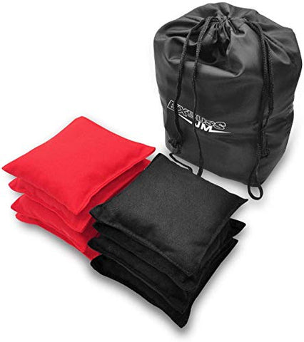 JMEXSUSS Weather Resistant Standard Corn Hole Bags, Set of 8 Regulation Cornhole Bags for Tossing Game (Black/Red)