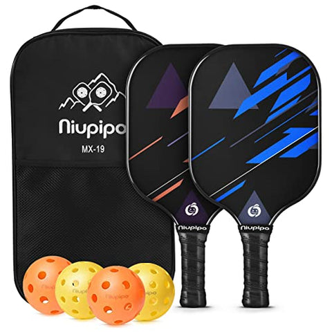 Niupipo Pickleball Paddles, Fiberglass Surface, Pickleball Set of 4 Balls and 1 Pickleball Bag