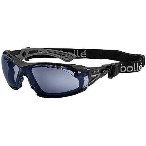Bolle Safety Rush+ Safety Glasses with Assembled Foam and Strap, Black & Grey Frame, Twilight Lenses