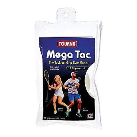 Tourna Mega Tac Extra Tacky Overgrip, White, 10-Pack