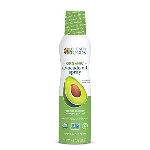 Chosen Foods Organic 100% Pure Avocado Oil Spray 4.7 oz, Non-GMO, 500° F Smoke Point, Propellant-Free, Air Pressure Only for High-Heat Cooking, Baking and Frying