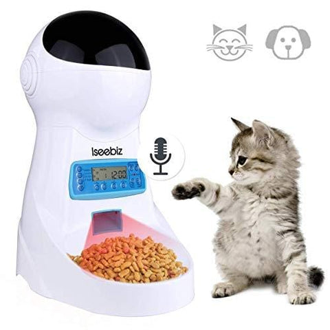 Iseebiz Automatic Cat Feeder 3L Pet Food Dispenser Feeder for Medium & Large Cat Dog--4 Meal, Voice Recorder & Timer Programmable, Portion Control