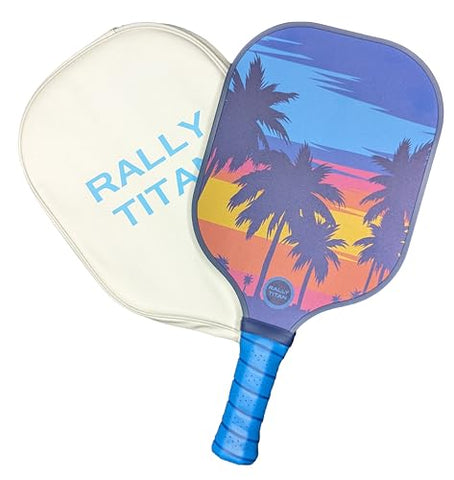 Rally Titan Pickleball Paddles for Men and Women | Textured Carbon Fiber Surface | Polypropylene Honeycomb Composite Core | Cushion Grip | Single Paddle with Cover (Palm Beach)