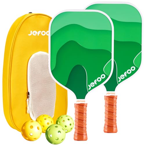 Jefoo Pickleball Paddles, Carbon Fiber & Fiberglass Pickleball Paddles Set of 2 with 4 Pickleball Balls - Perfect Pickleball Paddle Gift for Men Women