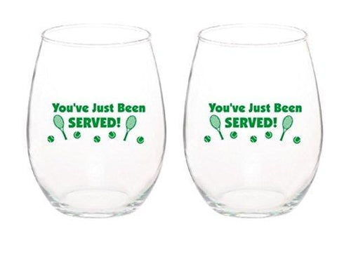 You've Just Been Served! Unique Tennis Wine Glass 15 oz Stemless Wine Glasses Set of 2