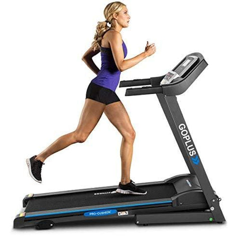 Goplus 2.25HP Electric Folding Treadmill with Incline, Walking Running Jogging Fitness Machine with Blue Backlit LCD Display for Home & Gym Cardio Fitness (Black Jaguar Ⅱ)