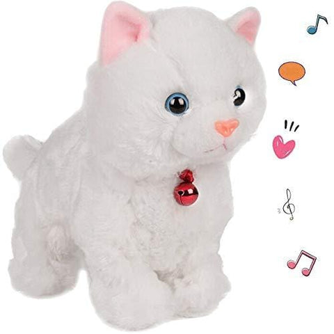 Smalody Plush Cat Walking Pet Sound Control Electronic Cat Interactive Toys Electronic Pets Robot Cat Stand Walk Electronic Toys Best Gift for Girls Baby Children (White)