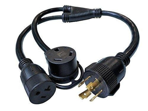 Parkworld 885873 Splitter L14-30P Male to TT-30R & Generator 5-20R (Household 5-15R) Female, Generator Y Adapter Cord 4-Prong 30 AMP Locking Plug to RV & Regular Receptacle