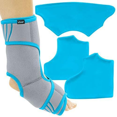 Vive Ankle Ice Pack Wrap - Foot Cold / Hot Compression Brace - Adjustable Freeze Support For Cooling / Heating Achilles Injuries, Tendonitis, Plantar Fasciitis, Sore Feet, Inflammation, Muscle  Sprain