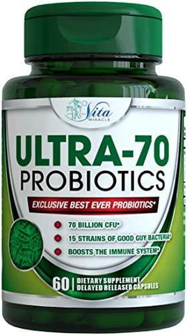 Probiotic 70 Billion CFU Patented Delayed Release Shelf Stable Probiotic Supplement with Prebiotics and Lactobacillus acidophilus - Best Probiotics for Women and Men (1 Pack)