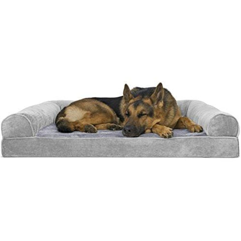 FurHaven Pet Dog Bed | Orthopedic Faux Fur & Velvet Sofa-Style Couch Pet Bed for Dogs & Cats, Smoke Gray, Jumbo