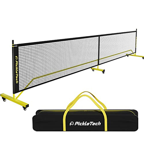 PICKLETECH 5.0 Portable Pickleball Net with Wheels- Indoor & Outdoor Pickleball Nets-22 FT Pickleball Net-USAPA Regulation Size-Pickle Ball Net System with Carrying Bag for Driveway