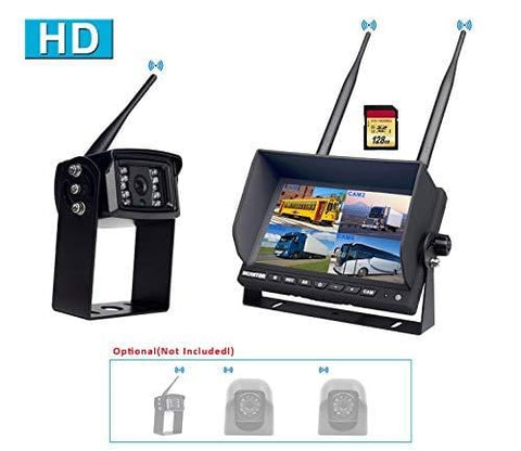 CAMONS Digital Wireless Backup Camera for RV, Trucks, Trailer Backup Camera with Monitor (7" Quad Split No Flicker, Built-in DVR), 120°HD Night Vision IP68 Waterproof Camera Rear/Side/Front with Mic