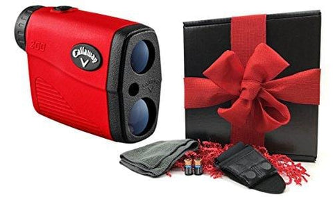 Callaway 200 (Red) Golf Rangefinder Gift Box Bundle | Includes Compact Golf Laser Rangefinder, Callaway Carry Case, Magnetic Cart Mount, PlayBetter Microfiber Towel, Two (2) CR2 Batteries | Gift Box