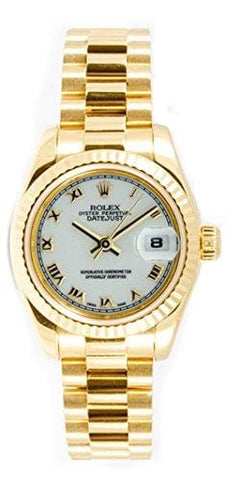 Rolex Ladys President New Style Heavy Band 18k Yellow Gold Model 179178 Fluted Bezel White Roman Dial