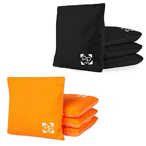 Professional Cornhole Bags - Set of 8 Regulation All Weather Two Sided Bean Bags for Pro Corn Hole Game - 4 Orange & 4 Black