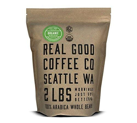 Real Good Coffee Co USDA Certified Organic Dark Roast Whole Bean Coffee, 2 Pound Bag, 100% Organic Arabica Coffee Beans