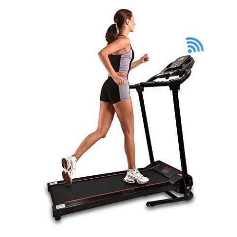 SereneLife Smart Digital Folding Exercise Machine - Electric Motorized Treadmill with Downloadable Sports App for Running & Walking - Pairs to Phones, Laptops, & Tablets via Bluetooth - SLFTRD18