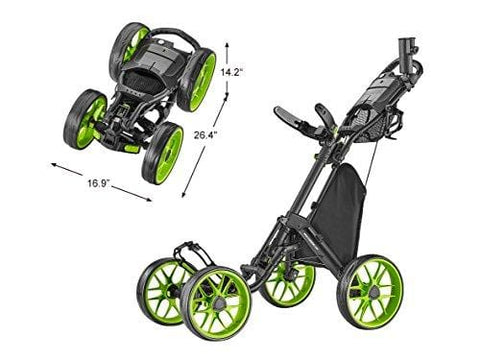 CaddyTek Caddycruiser One Version 8 - One-Click Folding 4 Wheel Golf Push Cart, Lime
