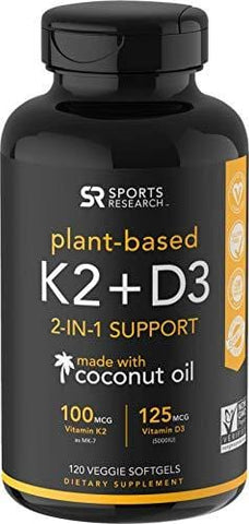 Vitamin K2 + D3 with Organic Coconut Oil for Better Absorption | 2-in-1 Support for Your Heart, Bones & Teeth | Vegan Certified, GMO & Gluten Free - 4 Month Supply!