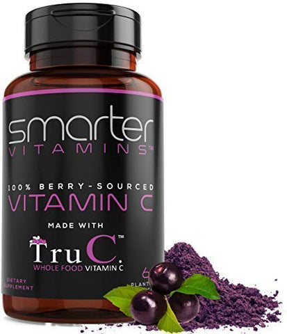 Raw Whole Food Vitamin C - 100% Berry-Sourced & Natural from Organic & Non-GMO Berries, Premium Antioxidants, Bioflavonoids & Polyphenols, Vegan, TruC Real VIT C Immune Support, 60 Vegan Capsules