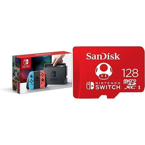 Nintendo Switch - Neon Red and Neon Blue Joy-Con with 128GB MicroSDXC UHS-I Card