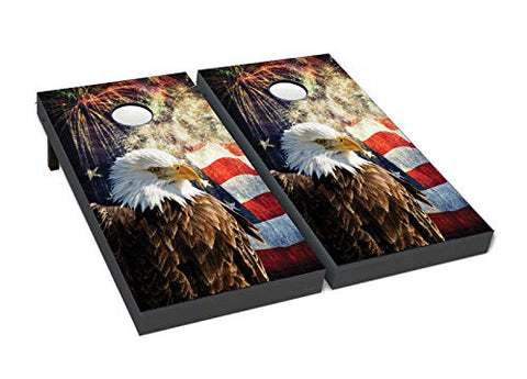BackYardGamesUSA Cornhole Boards BEANBAG TOSS Game w Bags Patriotic US American Eagle Flag 224
